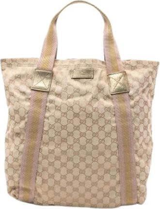 Gucci Pre-owned Tote Bags, female, Beige, Size: ONE SIZE Pre-owned Canvas Tote Bag