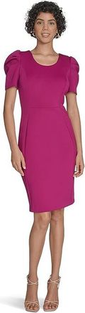Calvin Klein Short Sleeve Square Neck Sheath Womens Dress Boysenberry : 8, Polyester/Spandex