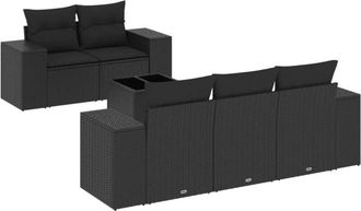 vidaXL Set De Sof&aacute;s De Jard&iacute;n 6 Piezas Y Cojines Rat&aacute;n Sint&eacute;tico Negro Vidaxl