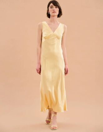 Omnes Womens Iris Maxi Dress in Yellow - Tan - Size: 10