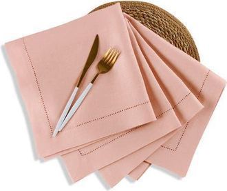 Solino Home Linen Dinner Napkins Set of 4, 20 x 20 Inch for Dining Table, Holiday and Everyday Table Decor - Medium Weight Hemstitch in Misty Pink at