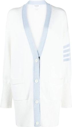 Thom Browne 4 Bar Long Cotton Cardigan White