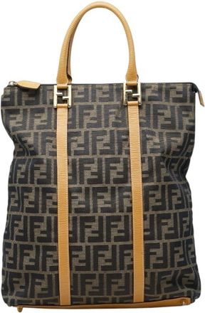 Fendi Beige Brown Canvas Leather Handbag Tote Bag (Pre-Owned)