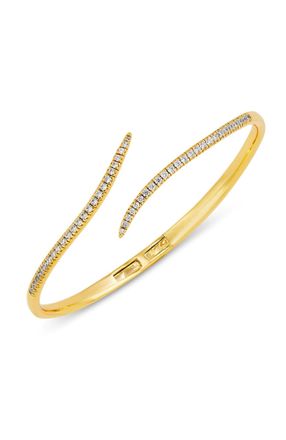 Savvy Cie Jewels 14K GOLD PLATED OVER BRASS WHITE CZ CROSSOVER BANGLE BRACELET