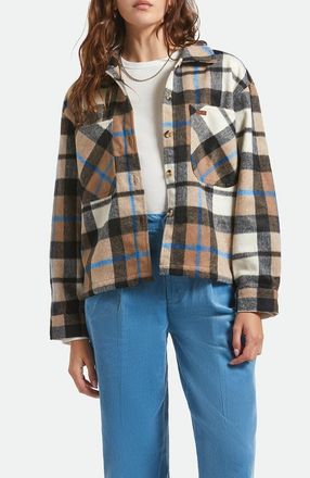 Brixton Bowery Plaid Flannel Button-Up Shirt in Washed Black/Sand at Nordstrom, Size X-Small