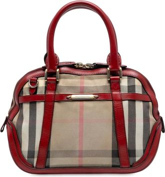 Burberry 2000-2017 Small Leather Trimmed House Check Canvas Bridle Orchard satchel - Marrone