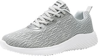 Generic Fashion Mens Sneakers Mesh Casual Sport Shoes Lace Up Solid Color Running Breathable Soft Sole Lightweight Comfortable Footwear (Grey, 7.5)