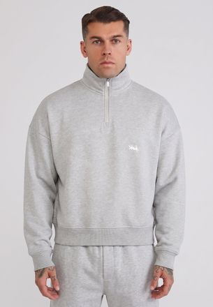 Siksilk Sudadera de Cuarto de Cremallera de Hombre en Gris Jaspeado XXL