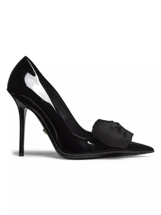 Versace Womens Ribbon Patent Pumps In Black