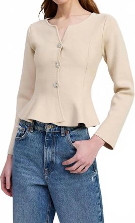 En Saison Idah Peplum Knit Cardigan In Neutral Beige