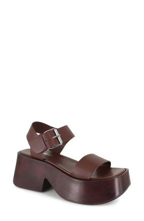 Candie's Leni Ankle Strap Platform Sandal in Brown Leather at Nordstrom, Size 11Us
