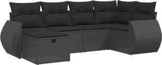 vidaXL Set De Sof&aacute;s De Jard&iacute;n 6 Piezas Y Cojines Rat&aacute;n Sint&eacute;tico Negro Vidaxl