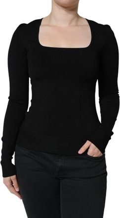 Dolce & Gabbana Womens Black Long Sleeves Blouse Square Neck Top
