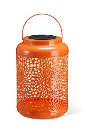 Glitzhome Metal Cutout Scrollwork Solar Powered Outdoor Hanging Lantern with LED Light in Orange at Nordstrom, Size Medium