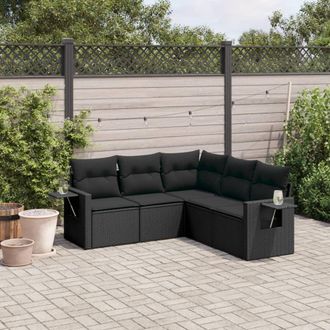 vidaXL Vidaxl - Set De Muebles De Jard&iacute;n 5 Pzas Y Cojines Rat&aacute;n Sint&eacute;tico Negro