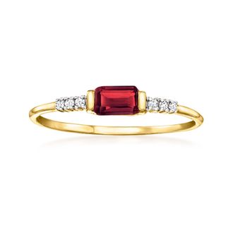 RS Pure by Ross-Simons Garnet Ring With Diamond Accents in 14kt Yellow Gold