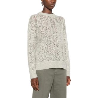 Brunello Cucinelli Sequin Open-Knit Jumper - female - Brunello Cucinelli - Round-neck Knitwear - Gray - S - Knitwear