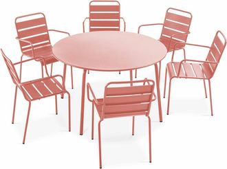 Oviala Mesa redonda de jard&iacute;n y 6 sillas de acero arcilla