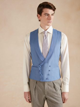 Oliver Brown Lightweight Double Breasted Waistcoat - Soft Silk Mid Blue