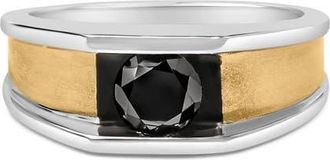 House of Brilliance Mens 14K Yellow Gold Plated Sterling Silver 1.0 Cttw Round Black Diamond Band Ring in Yellow Gold Over Silver at Nordstrom