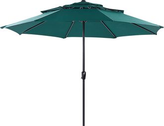 Beliani Sombrilla De Poli&eacute;ster Verde Esmeralda Negro 285 Cm Varilla Manivela Bibione