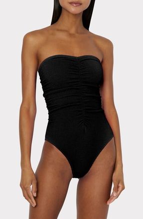 Milly Textured Ruched One-Piece Swimsuit in Black at Nordstrom, Size X-Small