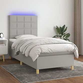 vidaXL Vidaxl - Cama Box Spring Colch&oacute;n Y Luces Led Tela Gris Claro 90x190 Cm