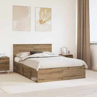 Berkfield Home Bed Frame Artisian Oak 140 x 190 cm Engineered wood in Brown