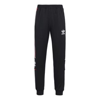 adidas Mens adidas originals SS22 Manchester United Casual Stripe Printing Bundle Feet Sports Pants/Trousers/Joggers Black HP0453