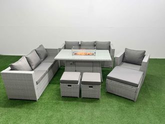 Fimous 10 Seat PE Rattan Lounge Sofa Sets Outdoor Garden Furniture Set in Light Grey