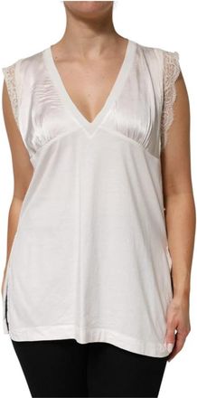 Pinko Witte Kant Trim Mouwloze V-Hals Top - Dames - Tops zonder mouwen - Wit - M - Tops