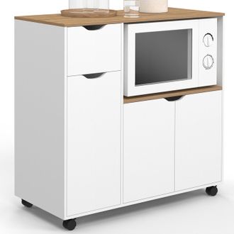 IDMarket Credenza A Microonde Cosi Xxl Con Cassetto In Legno Bianco E Ripiani In Faggio L.90 Cm