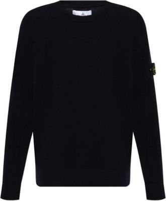 Stone Island Compass Badge Crewneck Virgin Wool Knit Top - Heren - Ronde hals truien - Blauw - 2XL - Wol - Truien & Vesten