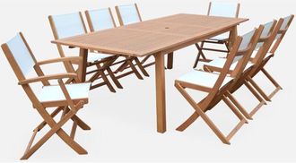 Sweeek Mesa de jardín de madera extensible, 8 sillas
