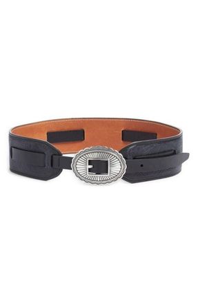 The Great. & Stetson Tooled Leather Belt in Black With Silver at Nordstrom, Size Small