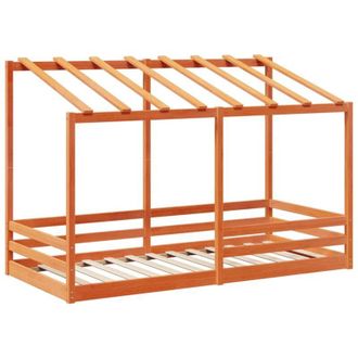 vidaXL Cama Infantil Con Techo Madera Maciza Pino Marr&oacute;n 100x200 Cm Vidaxl