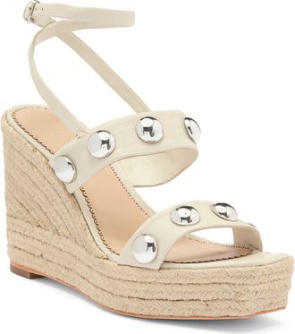 Cinq &agrave; Sept Georgia Studded Espadrille Ankle Strap Platform Wedge Sandal in Pearl at Nordstrom Rack, Size 9.5Us / 39.5Eu
