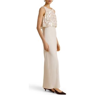 Marina Moscone Bias Dress w/ Paillette Bodice in Ivory at Nordstrom, Size 4