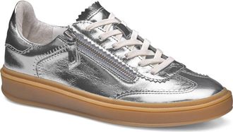Johnston & Murphy Ashley Side Zip Sneaker in Silver Metallic Sheepskin at Nordstrom, Size 6.5