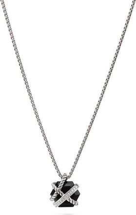 David Yurman sterling silver Cable Wrap diamond necklace (12.5mm) - women - Sterling Silver/Onyx - OS