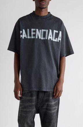 Balenciaga Medium Fit Tape Type Logo Graphic T-Shirt in 1041 Faded Washed Black at Nordstrom, Size Xx-Large
