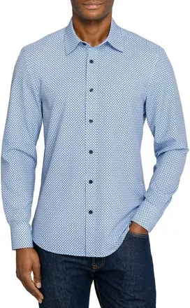 ConStruct Slim Fit Diamond Geo Woven Long Sleeve Basic Shirt in White/blue at Nordstrom, Size Xx-Large