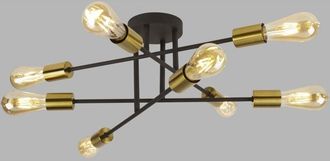 Searchlight Plafoniera Industrial-Nordico Armstrong Acciaio Nero Ottone 8 Luci E27