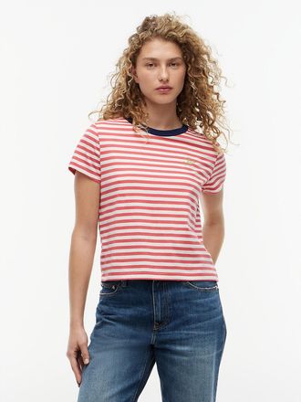 Tommy Hilfiger Womens Script Monogram Striped T-Shirt - Rich Cream - XXL