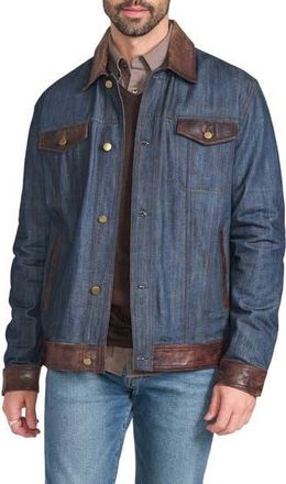 Flynt Leather Trim Denim Jacket in Denim Blue at Nordstrom Rack, Size Xxx-Large