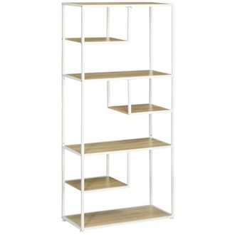 HOMCOM Librer&iacute;a De Almacenamiento De 7 Niveles Con Estructura De Acero De Estilo Industrial, 83 X 34 X 180 Cm, Roble