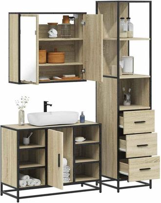 vidaXL Vidaxl - Set De Muebles De Ba&ntilde;o 3 Pzas Madera Contrachapada Roble Sonoma
