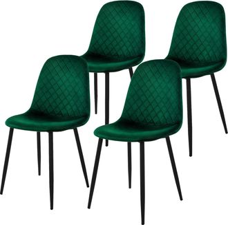 ML Design Ml-design - Juego De 4x Sillas De Comedor Verde Oscuro Con Respaldo Asiento Ergon&oacute;mico Acolchado Tapizado De Terciopelo Con Patas De Metal Sill&oacute;n Dise