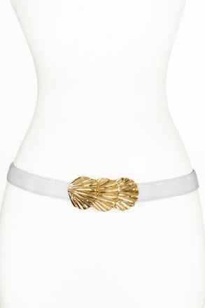 Raina Sea Shells Buckle Leather Belt in White at Nordstrom, Size Medium