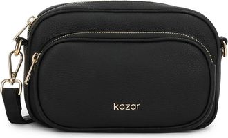 Kazar Zwarte crossbody tas van natuurlijk leer - Dames - Schoudertassen - Zwart - ONE Size - Leer - Tassen